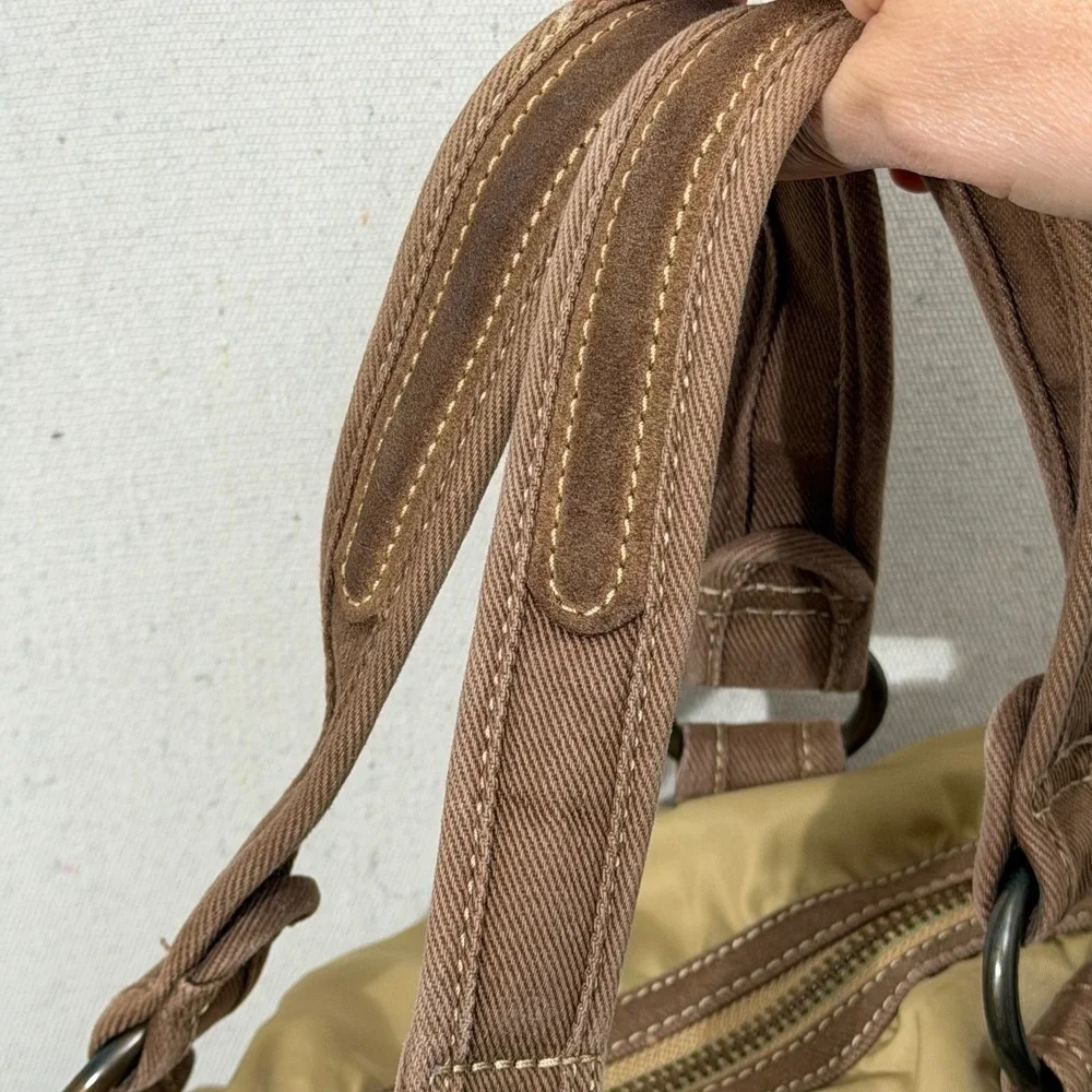 Y2K Gap 1969 Satchel Bag Women OS Tan Brown Utility Nylon Suede Trim Handbag